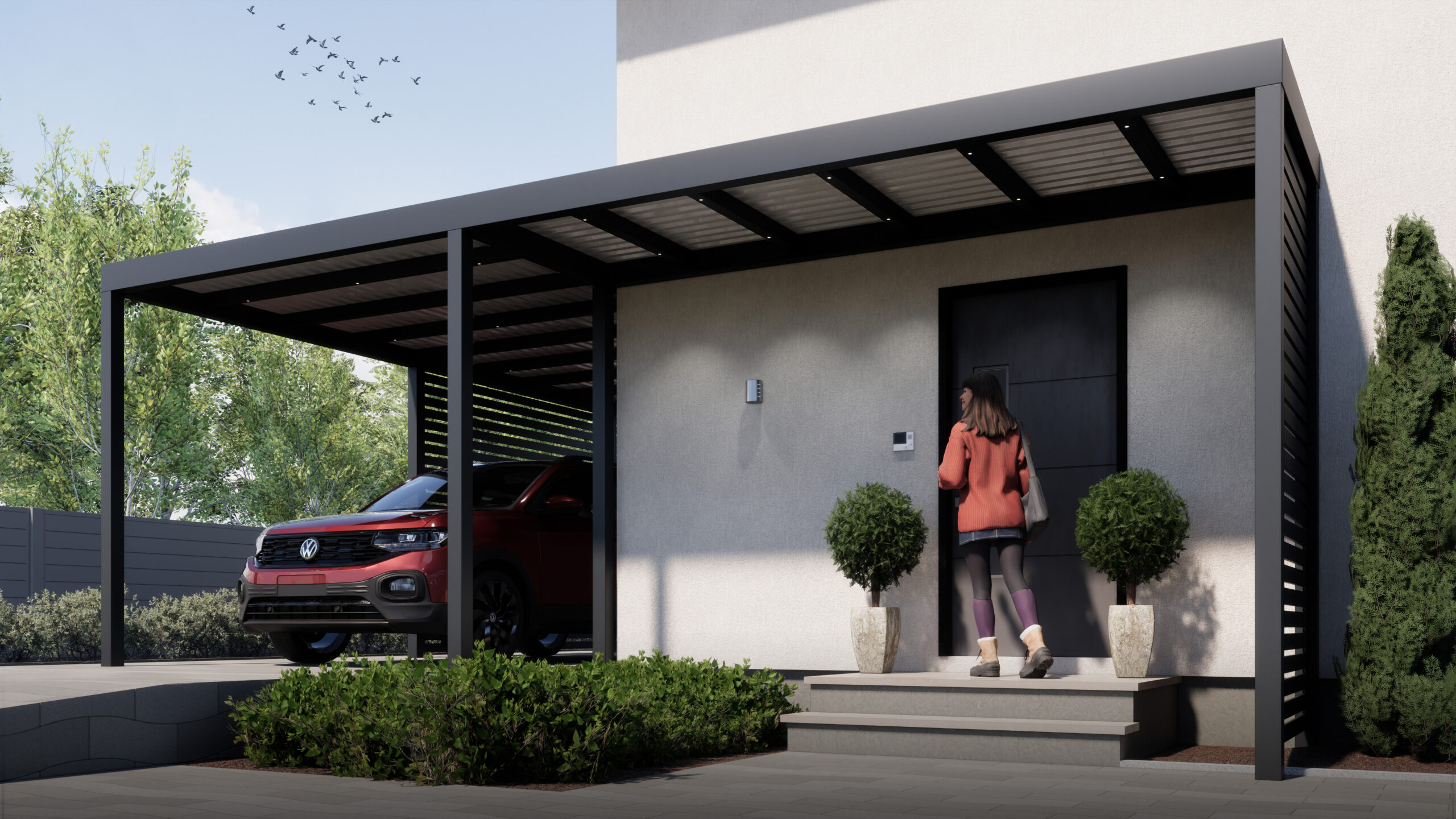 KD Carport Cube mit Eingangsüberdachung