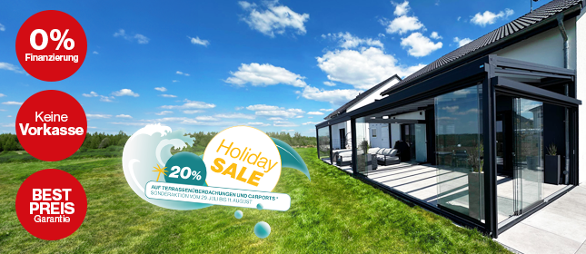 KD Holiday Sale - 25% Rabatt auf Terrassenüberdachungen und Carports