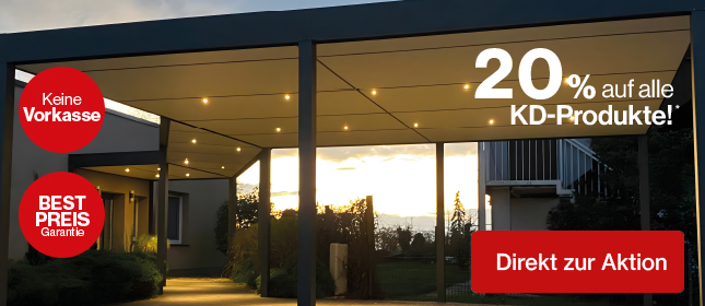 Erleben Sie die Februar Aktion bei KD Überdachung! Sichern Sie sich 20% Rabatt auf hochwertige Terrassenüberdachungen, Carports und mehr.Erleben Sie die Februar Aktion bei KD Überdachung! Sichern Sie sich 20% Rabatt auf hochwertige Terrassenüberdachungen, Carports und mehr.