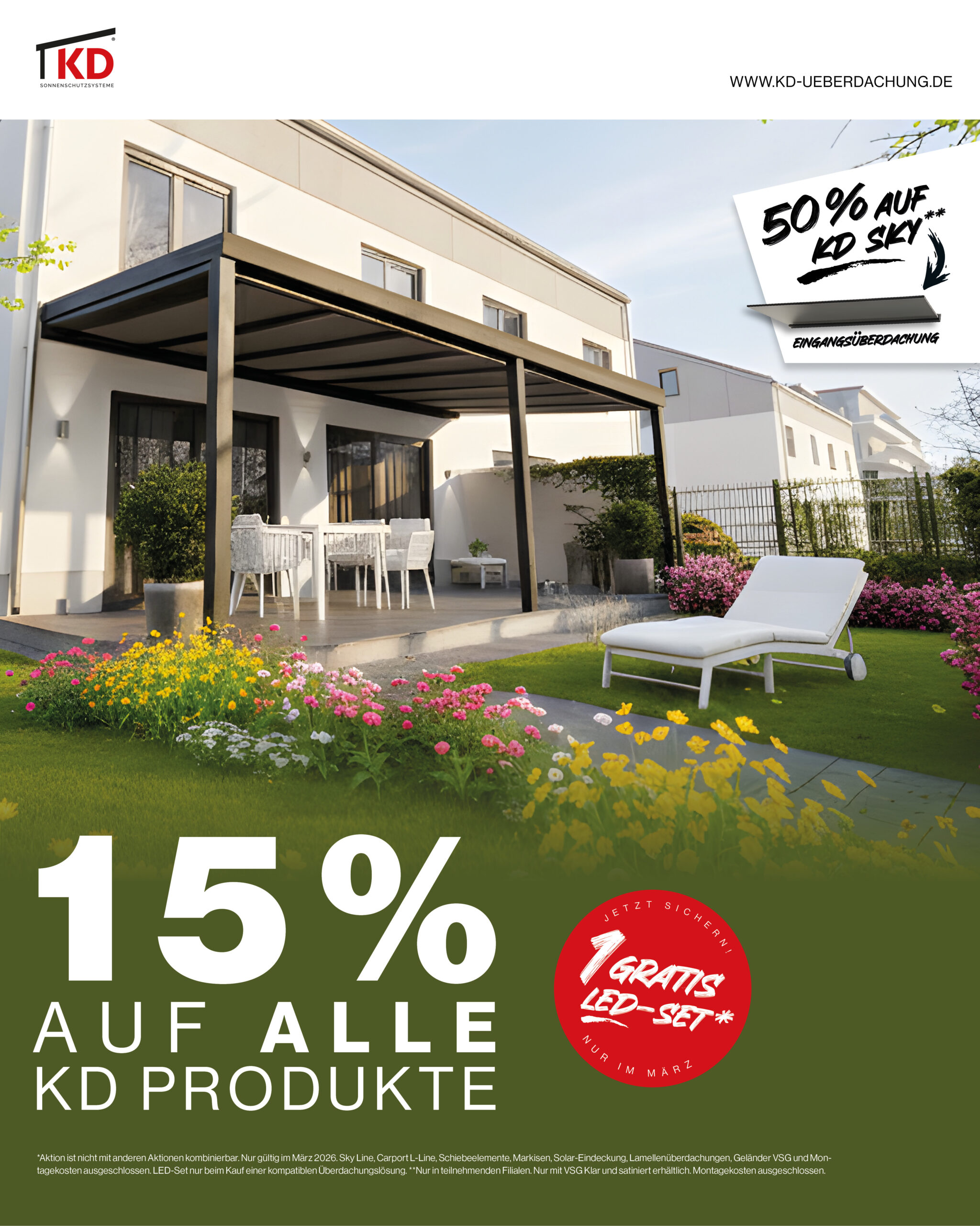 15 % Rabatt auf alle KD Produkte im März 2026 – plus LED-Set gratis und KD Sky mit 50 % Rabatt. Jetzt Aktion sichern!
