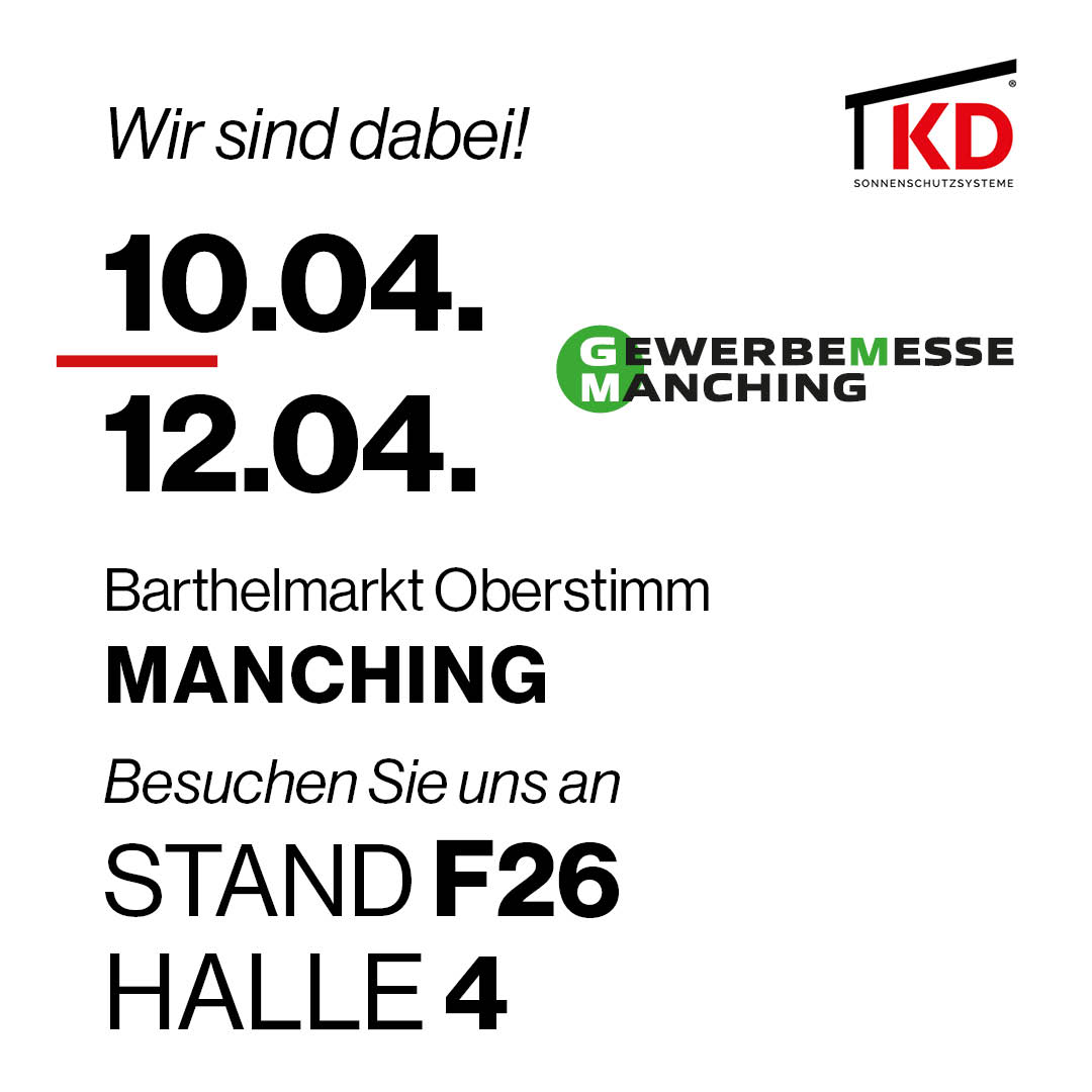 📍 Gewerbemesse Manching 📅 10.04. – 12.04. 📌 Halle 4 | Stand F-26 Kommt vorbei, entdeckt unsere Lösungen live und lasst euch persönlich beraten – wir freuen uns auf euren Besuch! #kdüberdachung #messe #gewerbemesse #manching #terrassendach #sonnenschutz #überdachung #hausbau #beratung