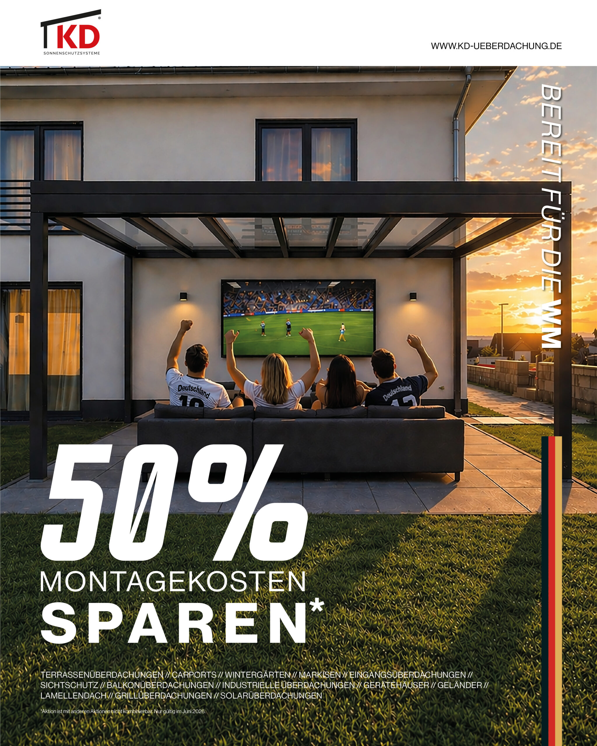 Juni Aktion 2026: Jetzt 50% Rabatt auf Montagekosten sichern! Nur im Juni gültig – Angebot für Ihre Terrassenüberdachung nutzen und sparen.