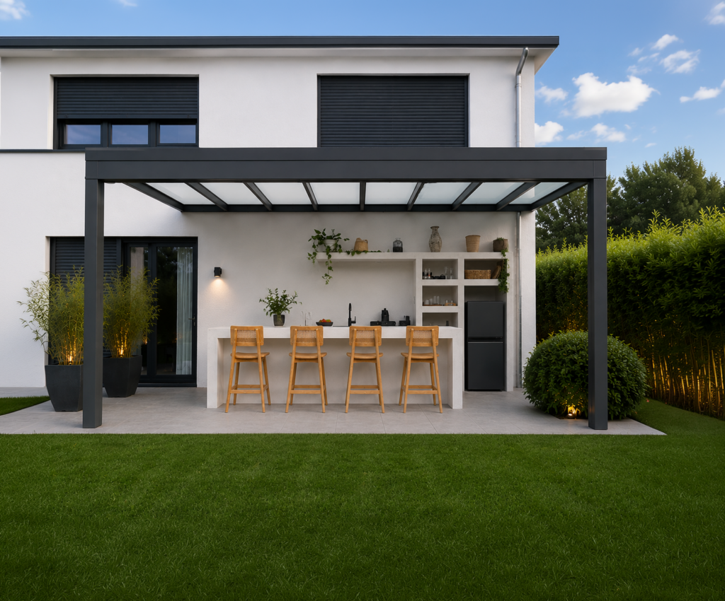 KD Alpha Terrassenüberdachung für den Outdoor-Essbereich