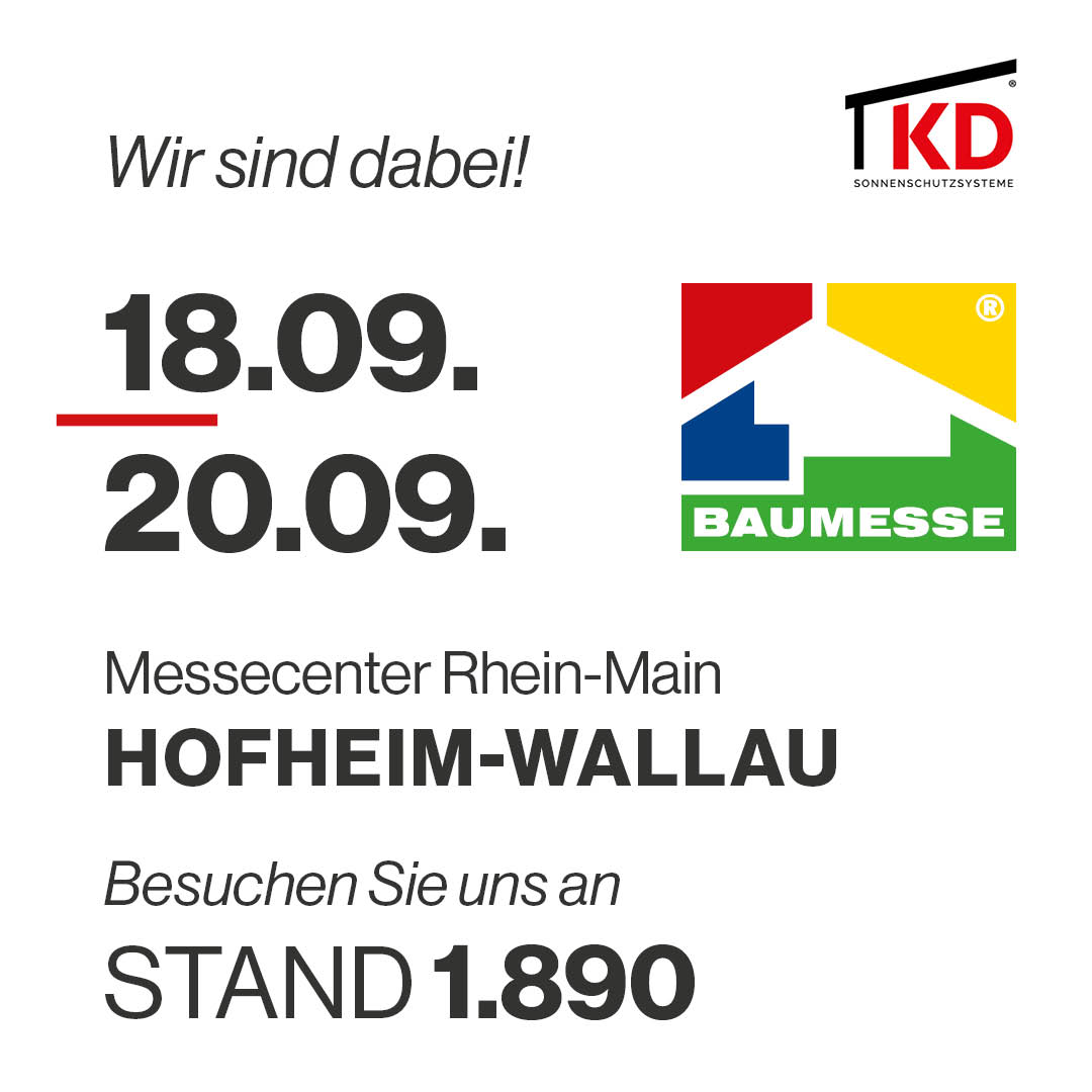 Besuche KD Überdachung auf der Baumesse Hofheim-Wallau vom 18.–20.09.2026. Entdecke unsere Überdachungen live am Stand 1.890.